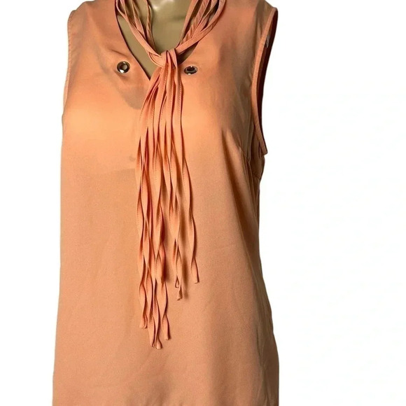 LADY DUTCH HIGH SOCIETY sleeveless peach blouse , sz SM and LG . Long fringes - Picture 7 of 16